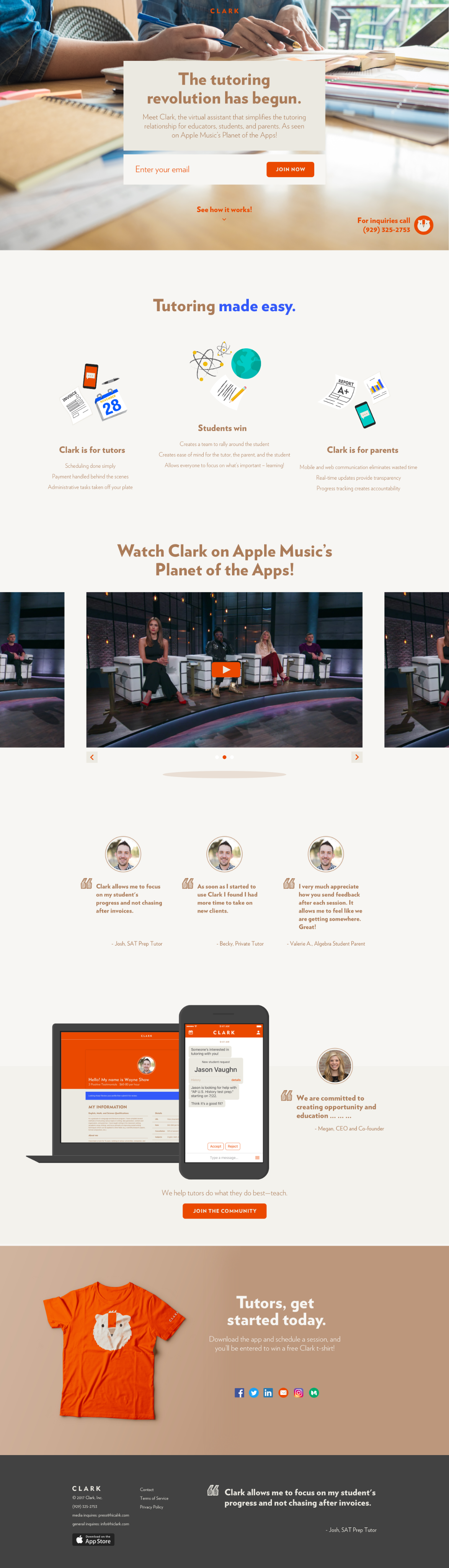 Screenshot of page promoting Clark's appearance on Planet of the Apps.